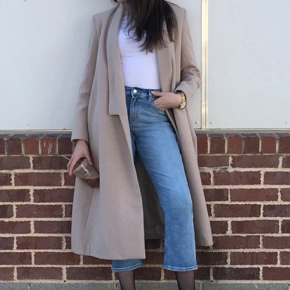 Boohoo Beige Long Open Front Duster Coat Size Small - Picture 5 of 9